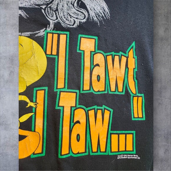 Vintage 1996 Looney Tunes Tweety & Sylvester Halloween Sweatshirt XL Unisex - Picture 4 of 12